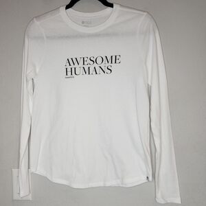 Figs Awesome Humans White Black Long Sleeve Tee Women's Size XS